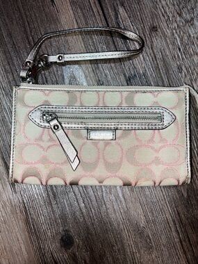 Coach Pink and Cream Signature Wristlet